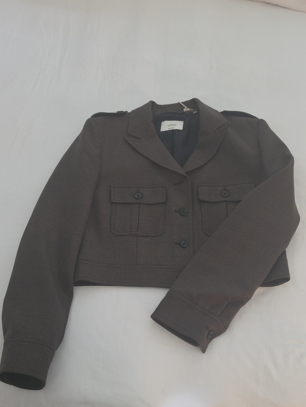 Cropped Brown Plaid Jacket - Classic Military-Inspired Women's Coat